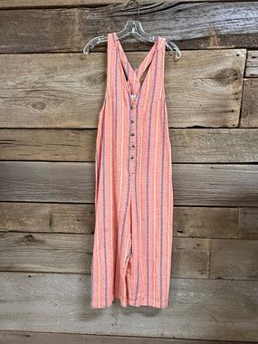 EUC Urban Outfitters Jordon Jumpsuit, Coral with blue and yellow stripes, Small